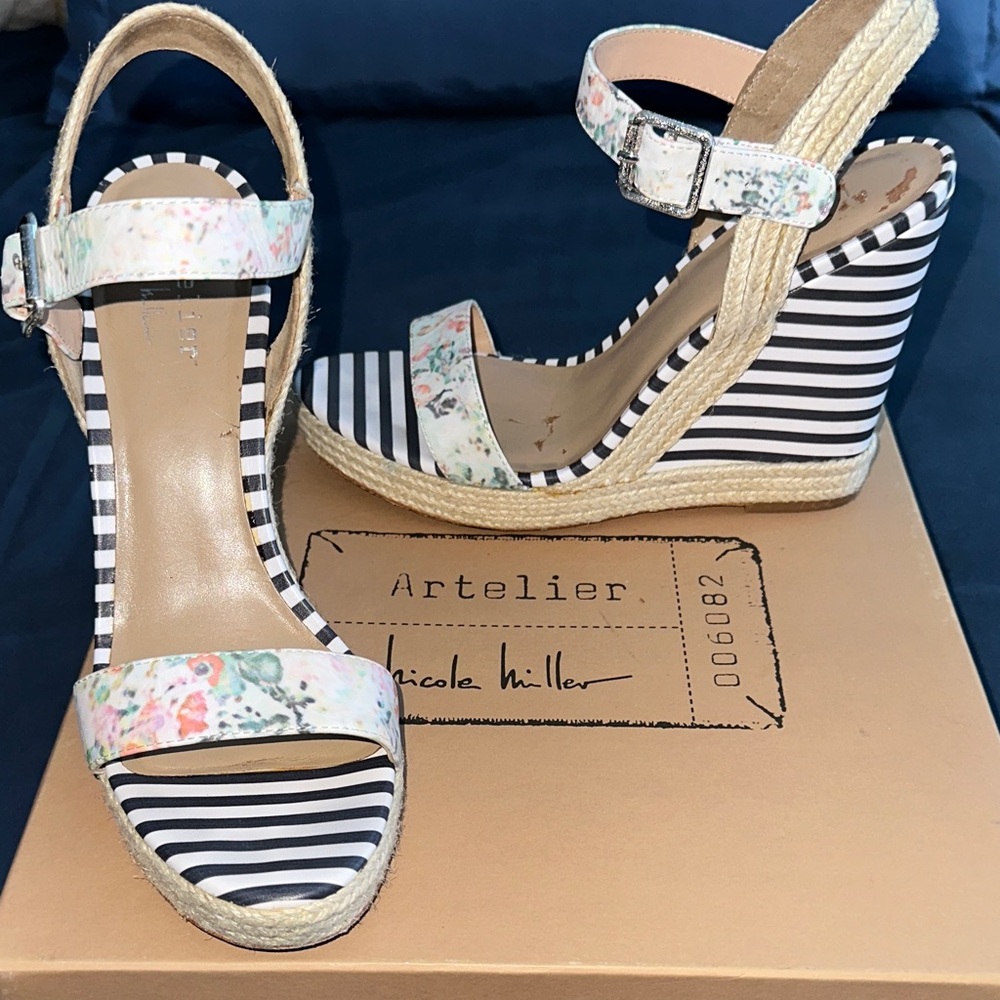 Artelier by Nicole Miller Floral Stripe Wedge Sandals